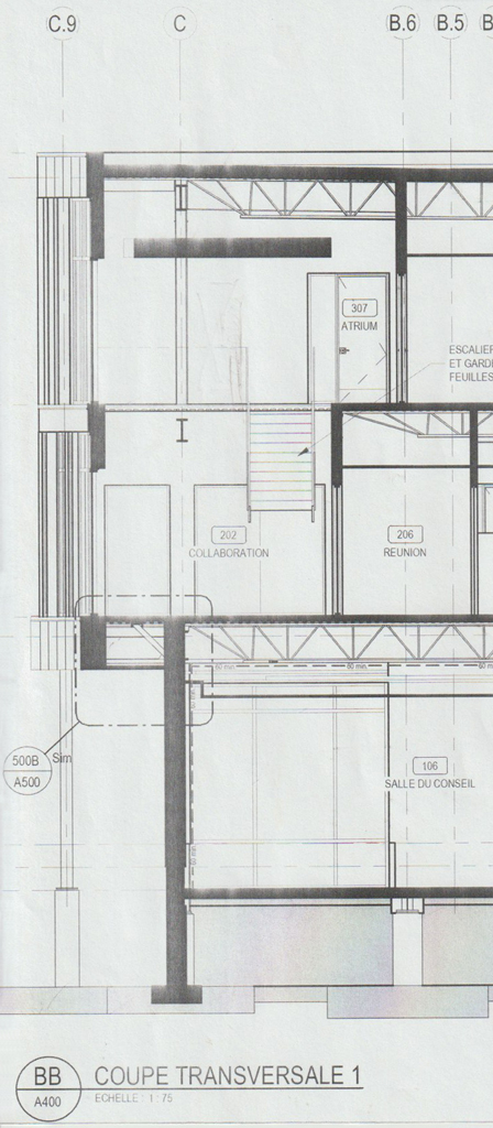 Détail en élévation des nouveaux locaux de la MRC de Nouvelle-Beauce, là où on destinait l'œuvre d'art à venir.