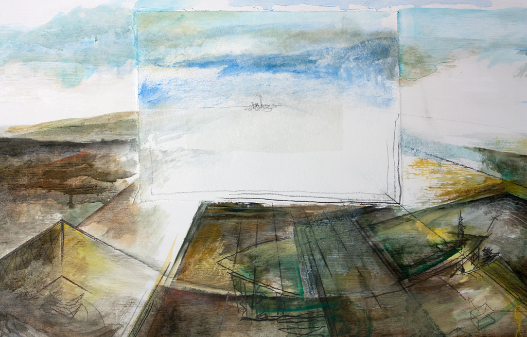 Détail d'une peinture presque abstraite. Coulisses de peinture, mettant en évidence la matérialité de la peinture.